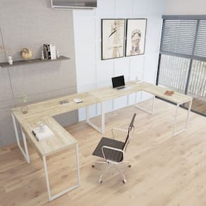 Kit 2 Mesas de Escritório em L Estilo Industrial 1,50mx1,50m Kuadra Carvalho/Branco