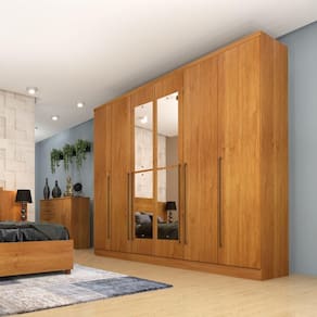 Guarda Roupa Sevilla Casal 6 Portas Com Espelho Tcil Cor:Cinamomo