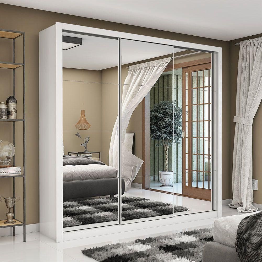 Guarda Roupa Galaxy 3 Portas De Correr Com Espelho Galaxy Branco