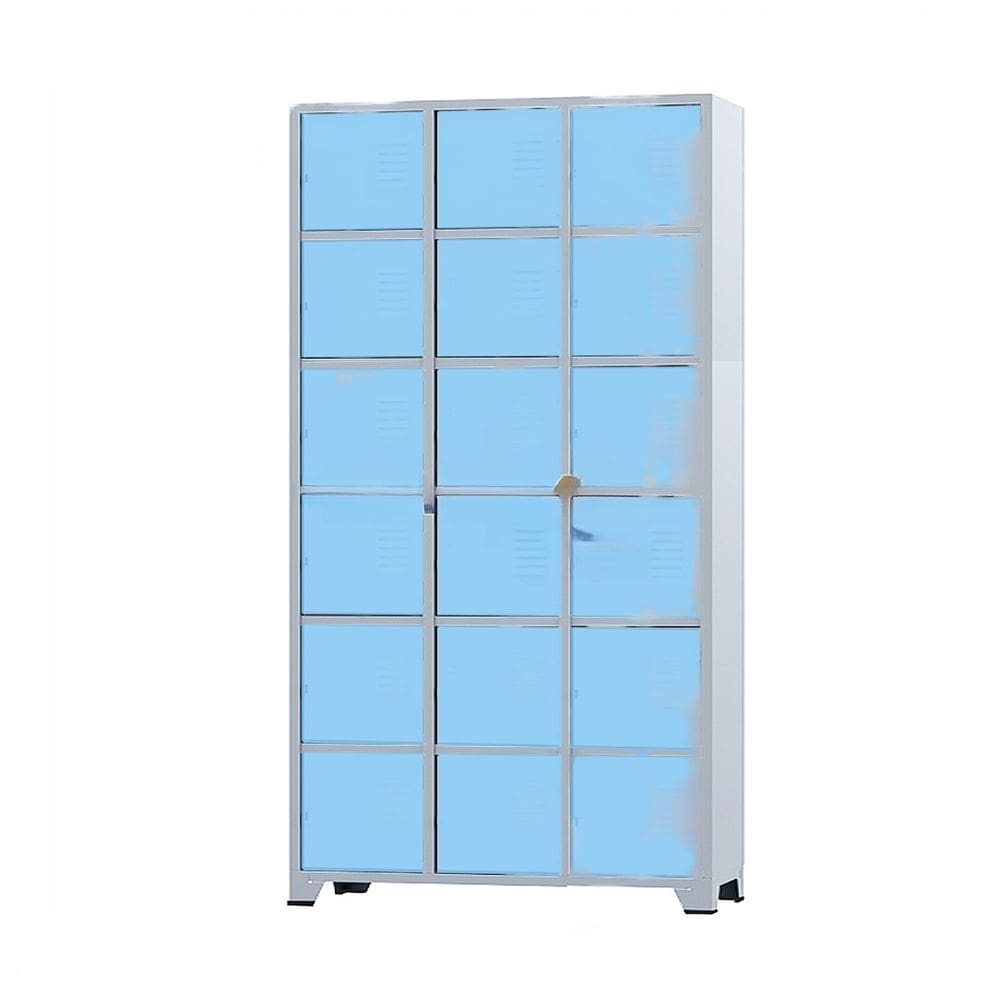 Armário Roupeiro De Aço 18 Portas Para Vestiário Academia Locker Azul Claro com Chave