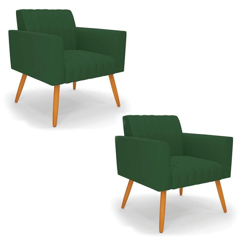 Kit 2 Poltronas Viena Gomada Veludo Verde Pés Palito Castanho - D`rossi