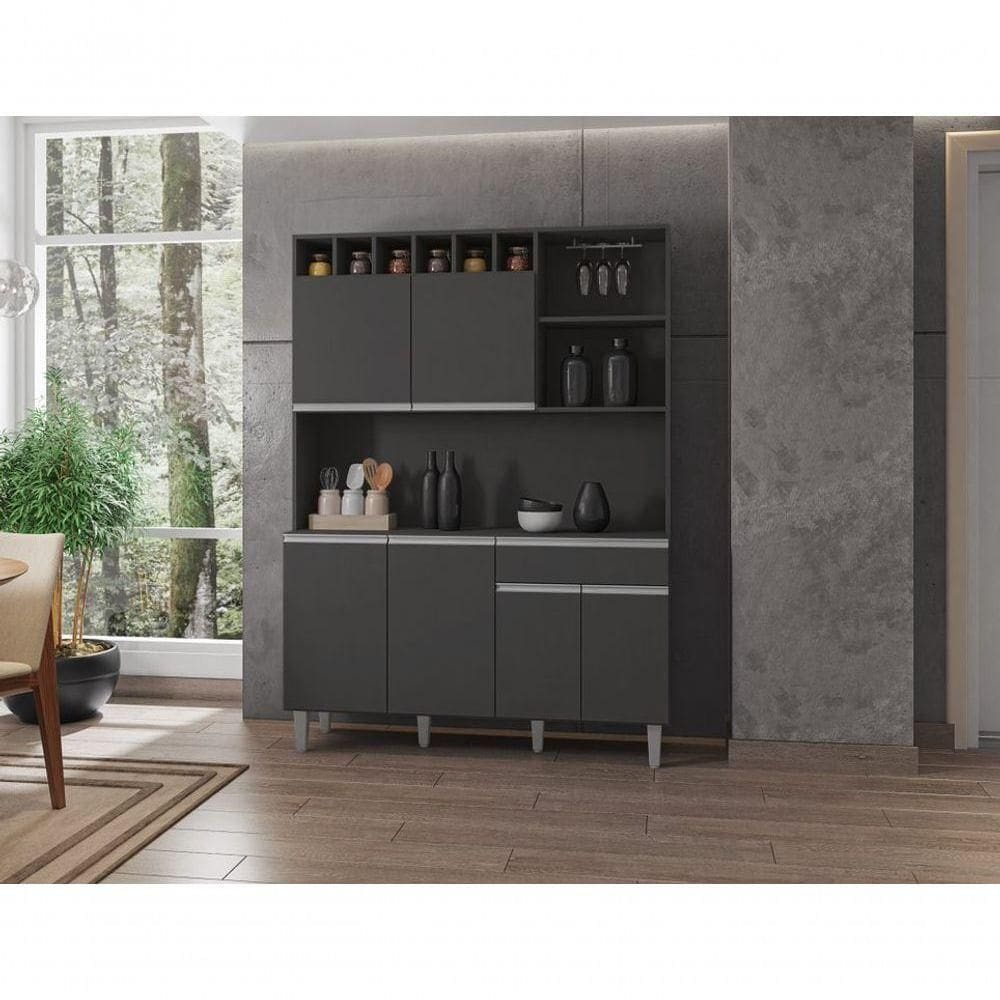 Kit Armario Cozinha Compacta Alice 130cm 6 Portas Cinza Ajl