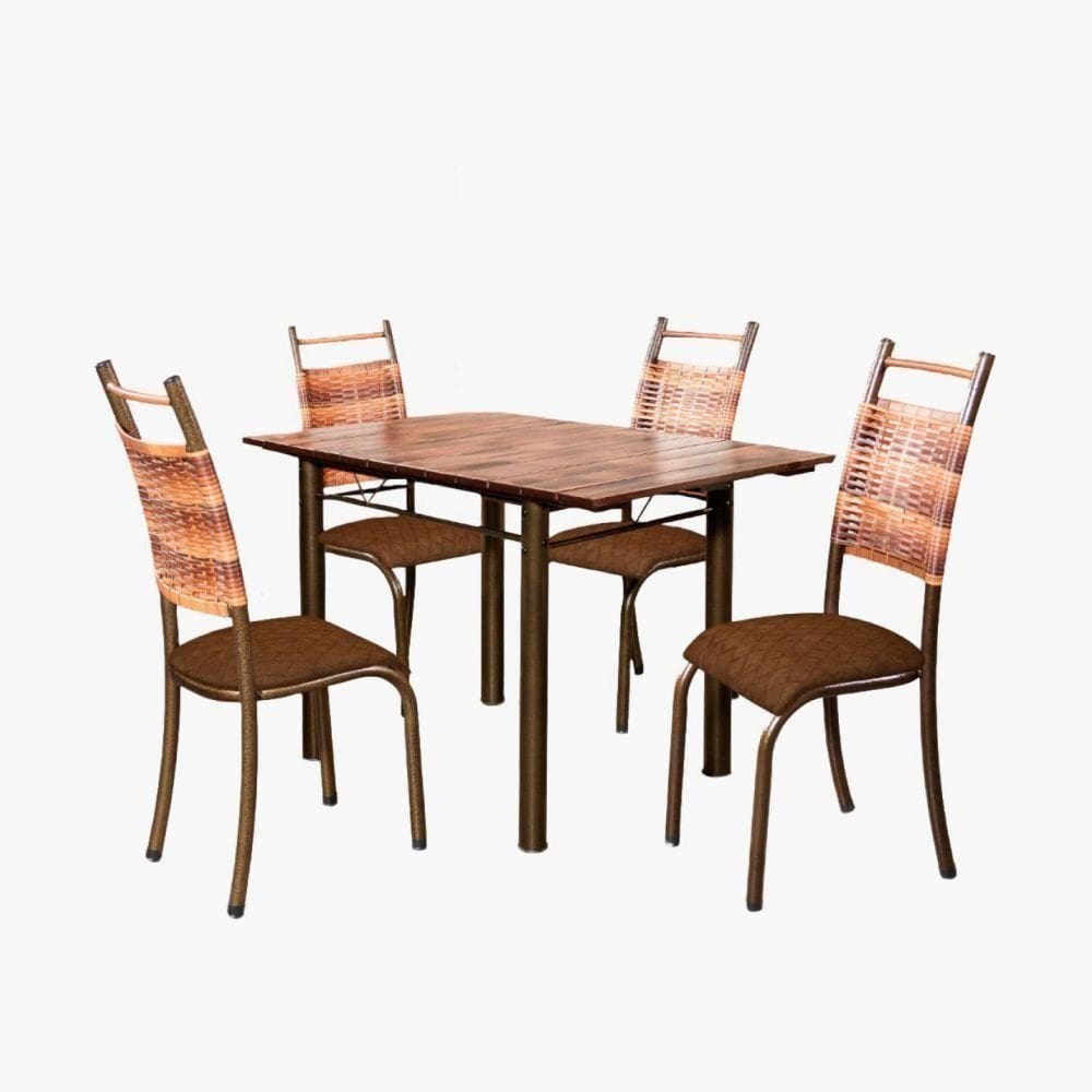 Conjunto Mesa Retangular Conhaque com 4 Cadeiras Bm Tubulares