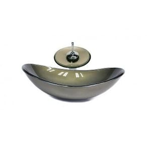 Cuba de Vidro Oval Chanfrada 46cm Dourado Real com Válvula Click Dourado Real