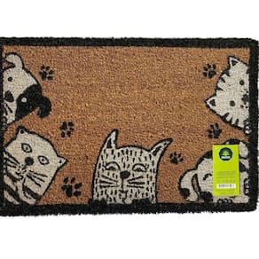 Capacho Fibra Coco Pvc Pintado Animais Preto 40cm X 60cm Bege / Preto / Branco
