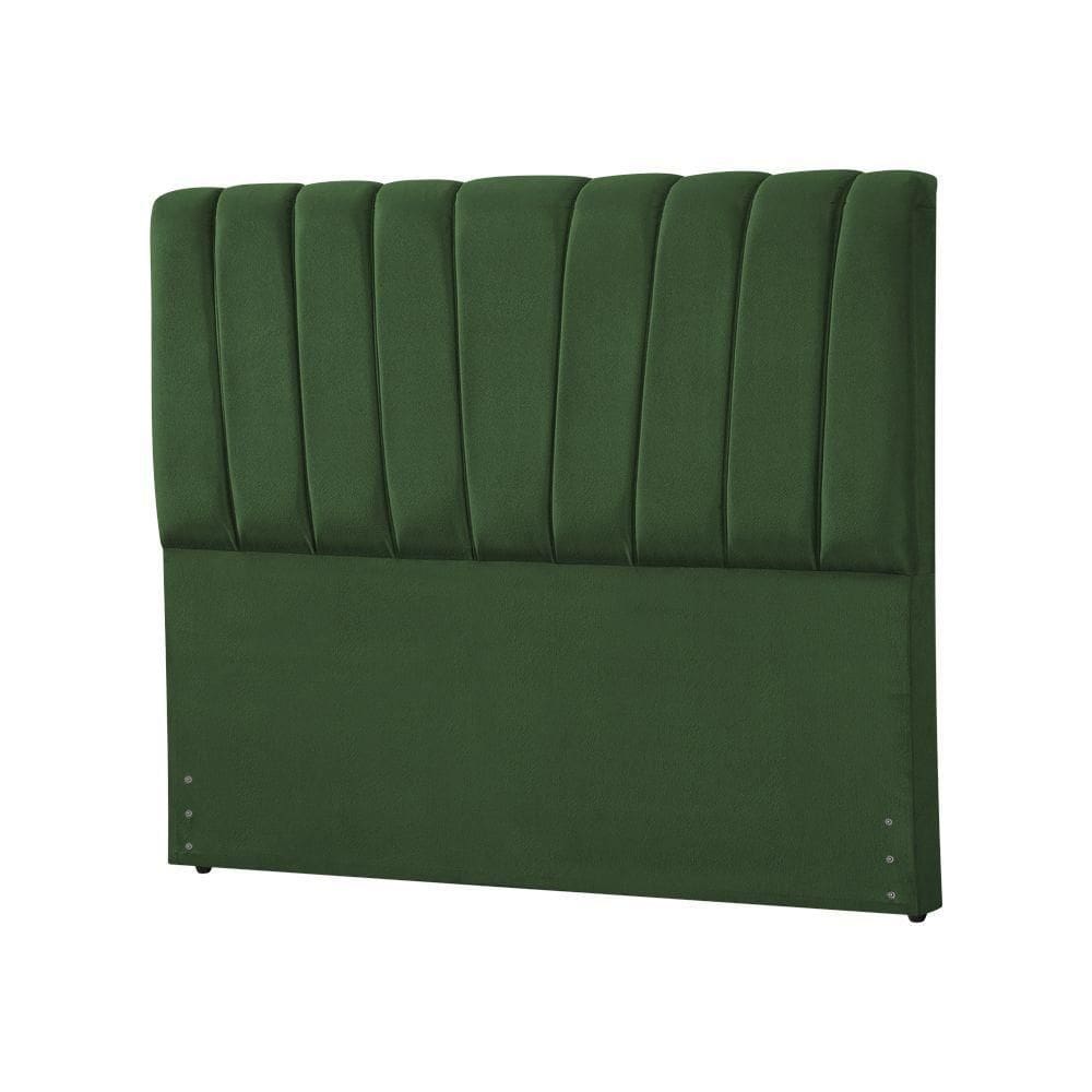 Cabeceira Cama Casal King Estofada Americana Premium 195Cm Veludo Verde - Cor: Preto