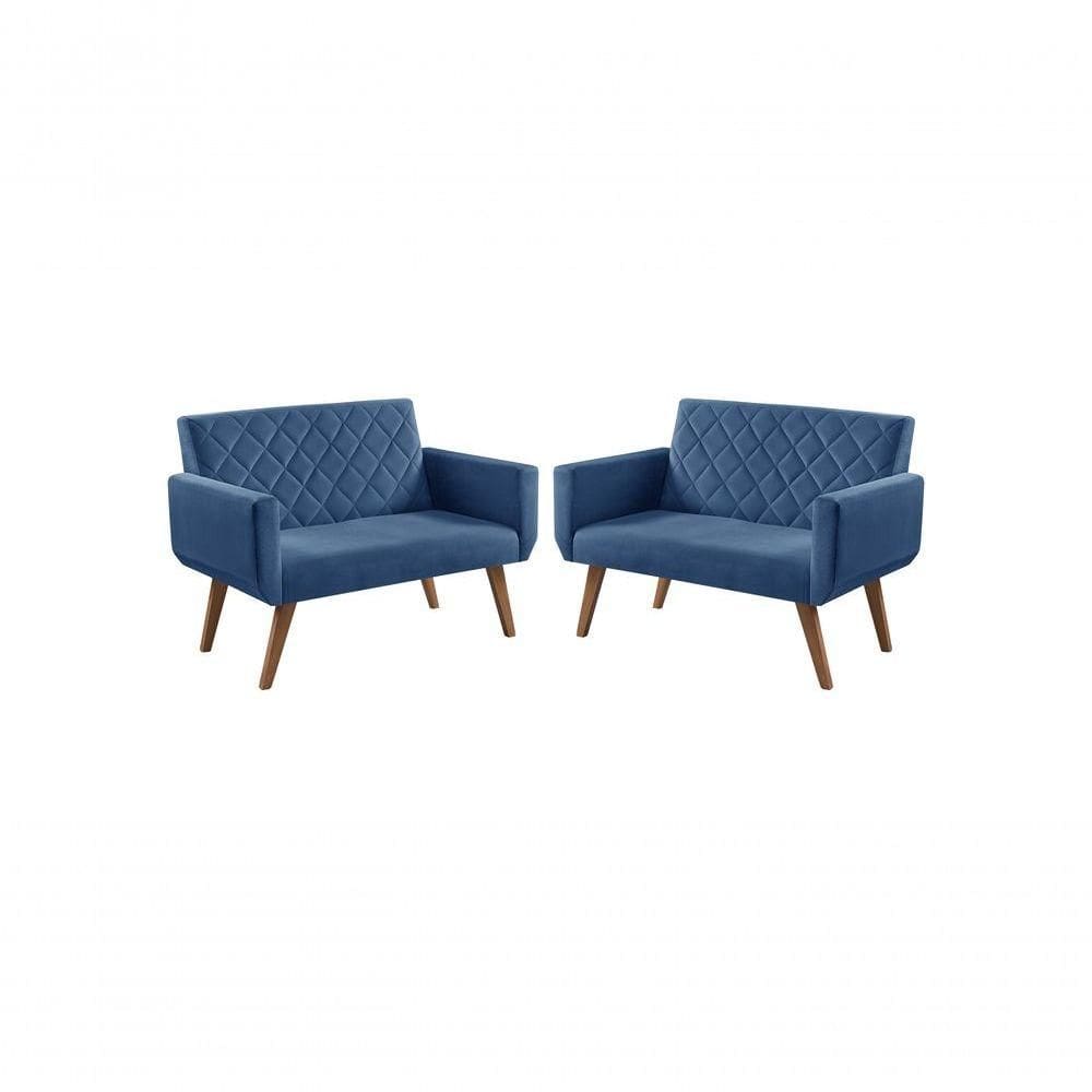 Kit 2 Poltronas 2 Lugares Braço Anabelle Unidecor Azul Bic