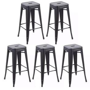 Kit Com 5 Banqueta Tolix Iron Design Industrial Preto 76 Cm Aço Cozinha Bar Bistrô Bancada