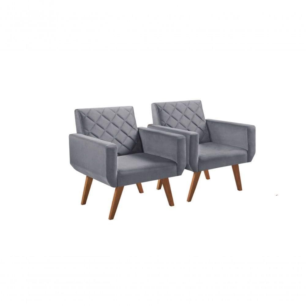 Kit 2 Poltronas 1 Lugar Braço Anabelle Unidecor Cinza