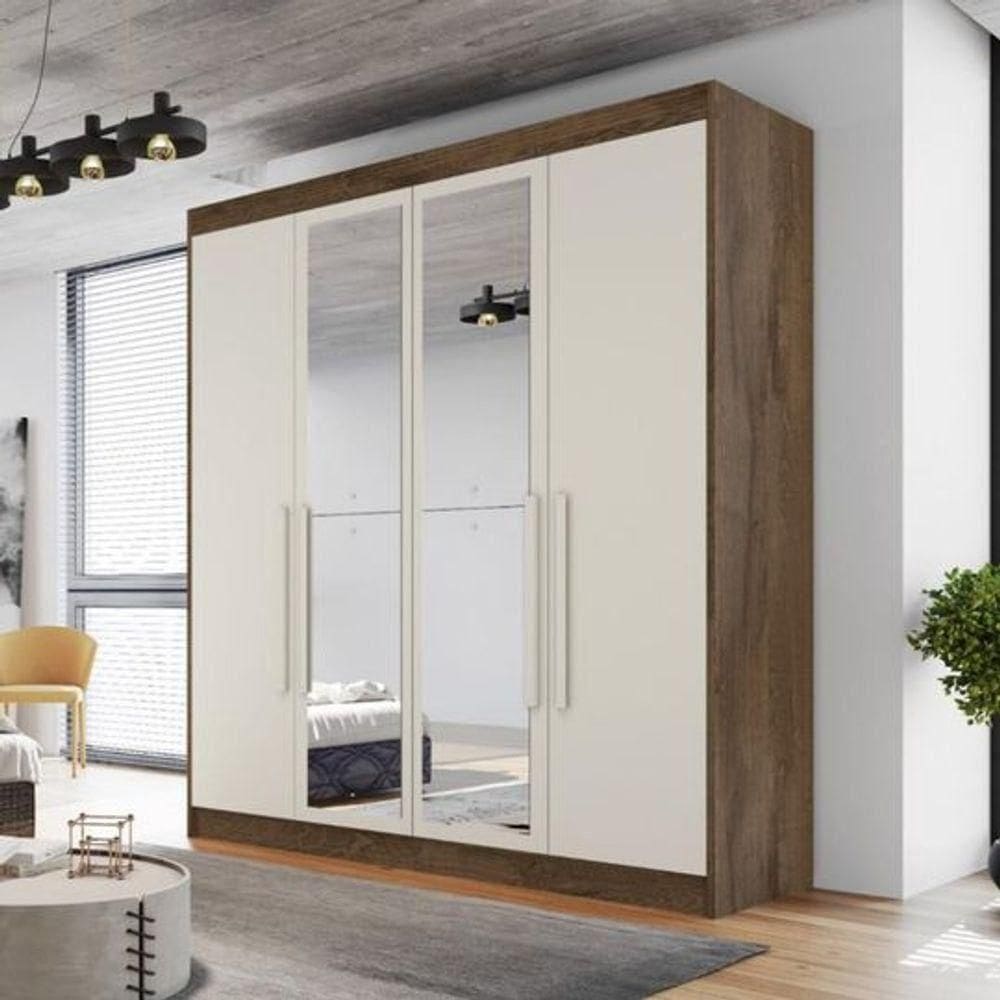 Guarda Roupa Casal Espelho 4 Portas 3 Gavetas Nantes Móveis Europa Brauna Off