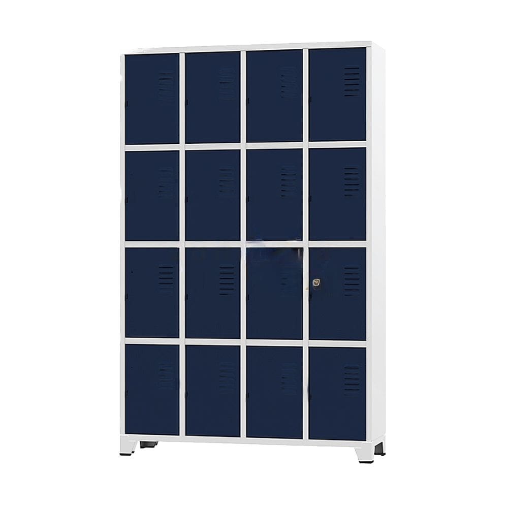 Armário Roupeiro De Aço Para Vestiário 16 Portas Locker Azul Marinho com Chave