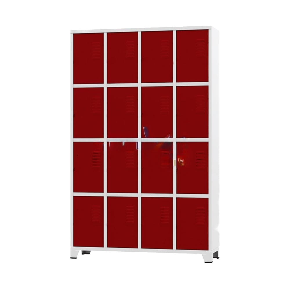 Armário Roupeiro De Aço Para Vestiário 16 Portas Locker Vermelho com Chave