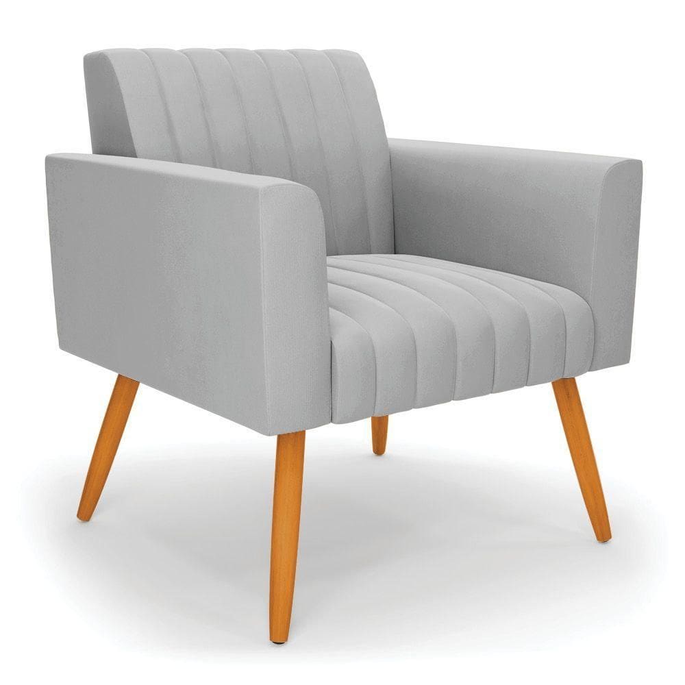Poltrona Viena Gomada Suede Pés Palito Castanho - D`rossi Cor Cinza