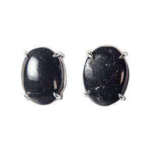 Brinco Turmalina Preta Cabochao Oval Classe B 12mm Prata 950