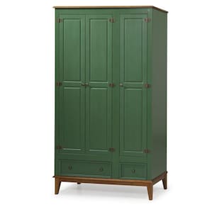 Guarda-roupa Rústico 3 Portas E 2 Gavetas - Madeira Maciça E Mdf Verde