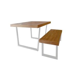 Conjunto Mesa Industrial Lanna 1,80m Ferragem Branca Com Banco Industrial Lanna Branco