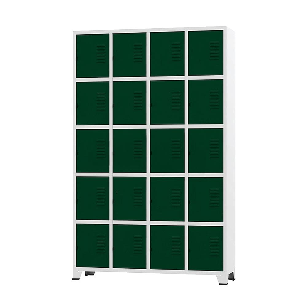 Armário Roupeiro De Aço Para Vestiário 20 Portas Locker Verde Escuro com Chave