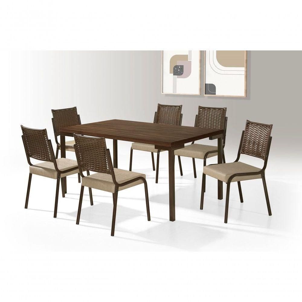 Mesa + 6cadeiras Tubo Chocolate Inovare Tampo Mdp 1,60x0,90