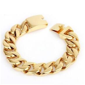 Pulseira Masculinha 18k Banhada a Ouro Grossa 23cm