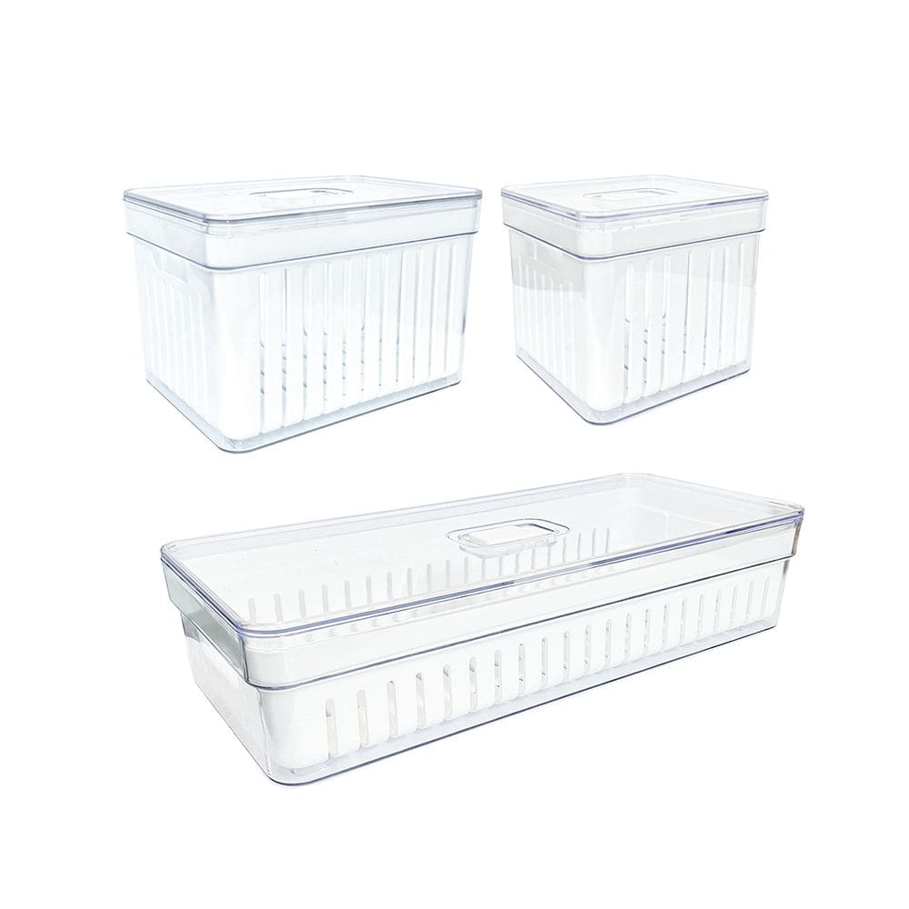 Kit C/3 Cesto Organizador Cozinha P/Geladeira Transparente Conservador Alimentos 2,8/ 3,6/3,8 Litros