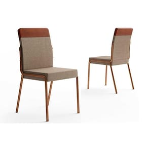 Cadeira Sala De Jantar Duo 1739 Aço Kit 2 Uni Cobre/linho Areia/courino Caramelo - Carraro