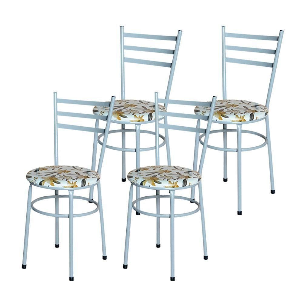 Conjunto 4 Cadeiras Epoxi Cinza Para Cozinha Assento Estampado Cor:floral Orquídea