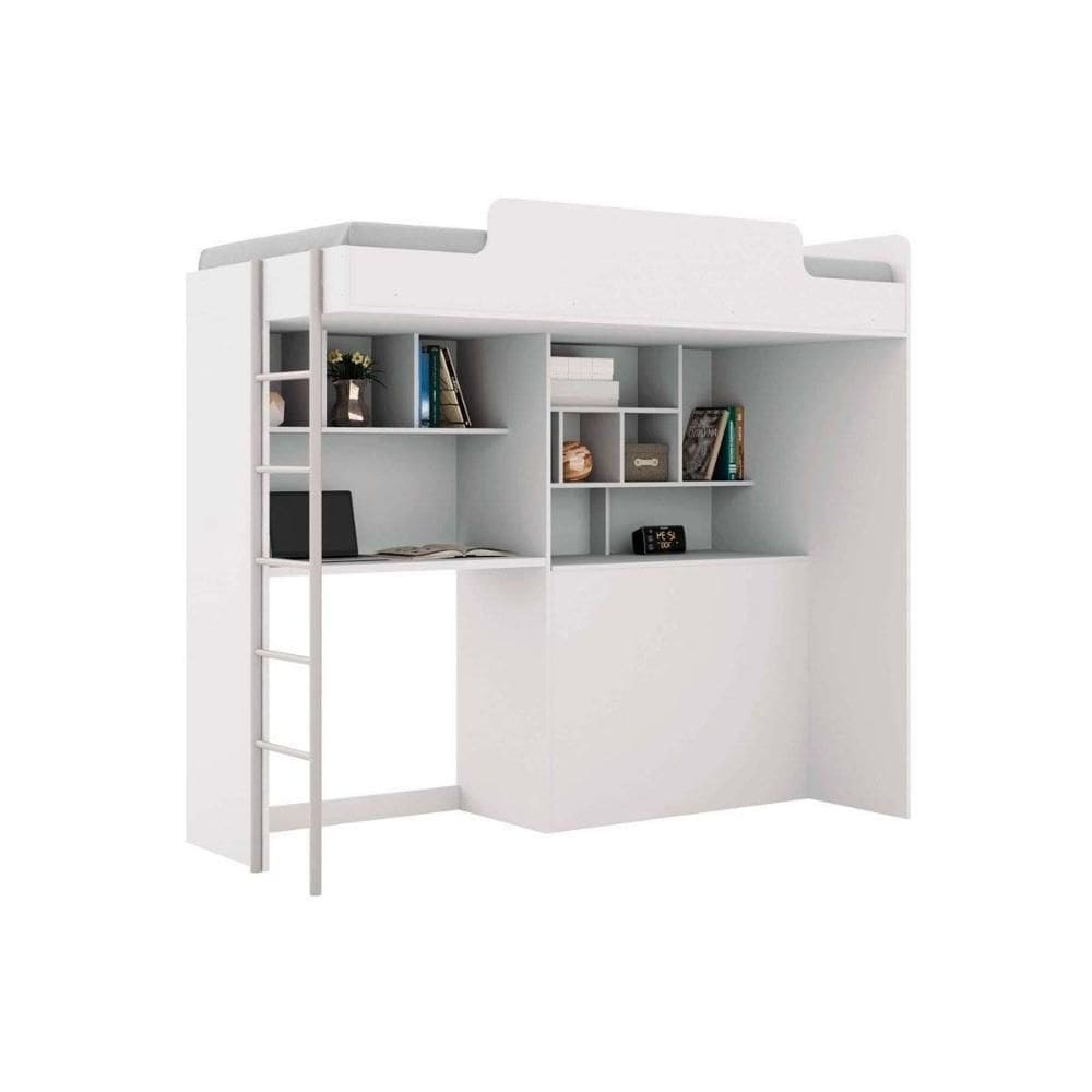 Beliche Multifuncional Office Teen Aquarela (Cama+Bancada+Baú+Nicho+Prateleiras) Branco - Santos Andirá