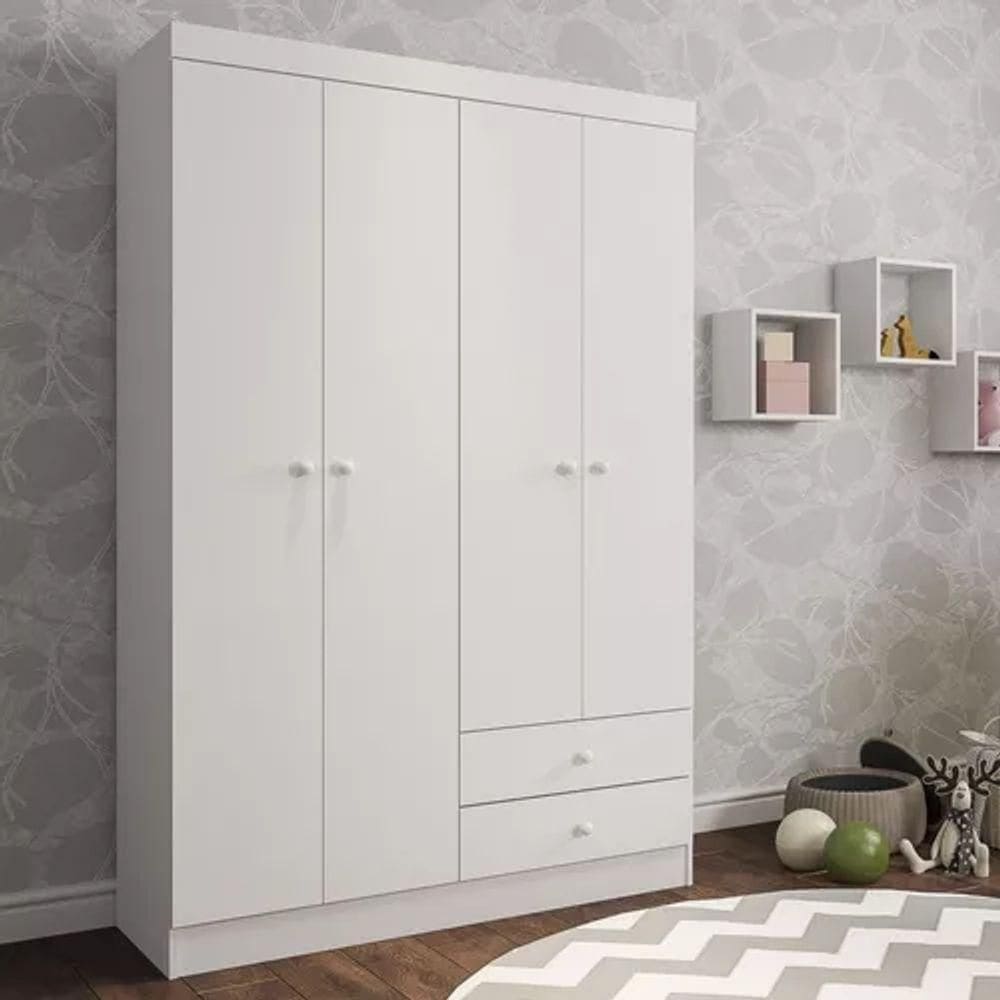Guarda Roupa Infantil Louise 4 Portas 2 Gavetas Branco Ajl