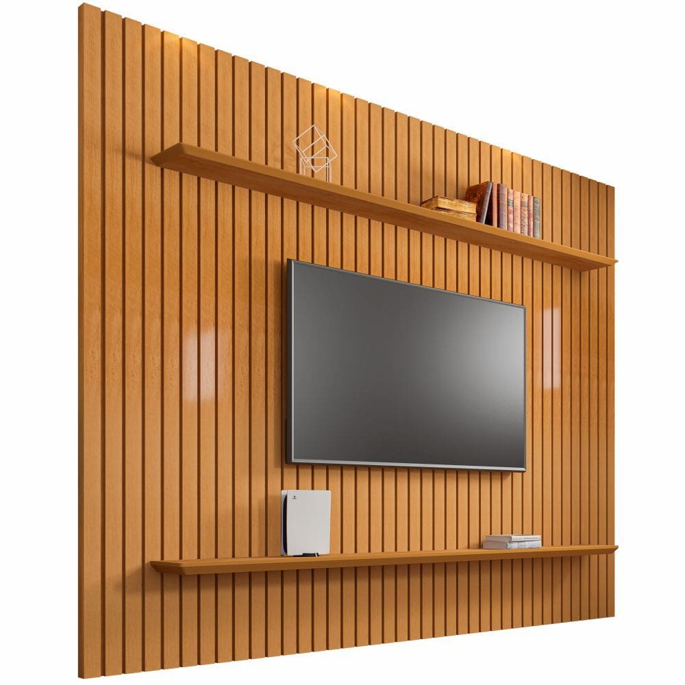 Painel RV Móveis Roma com prateleiras para TV de até 75 polegadas largura de 2,18 metros cinamomo