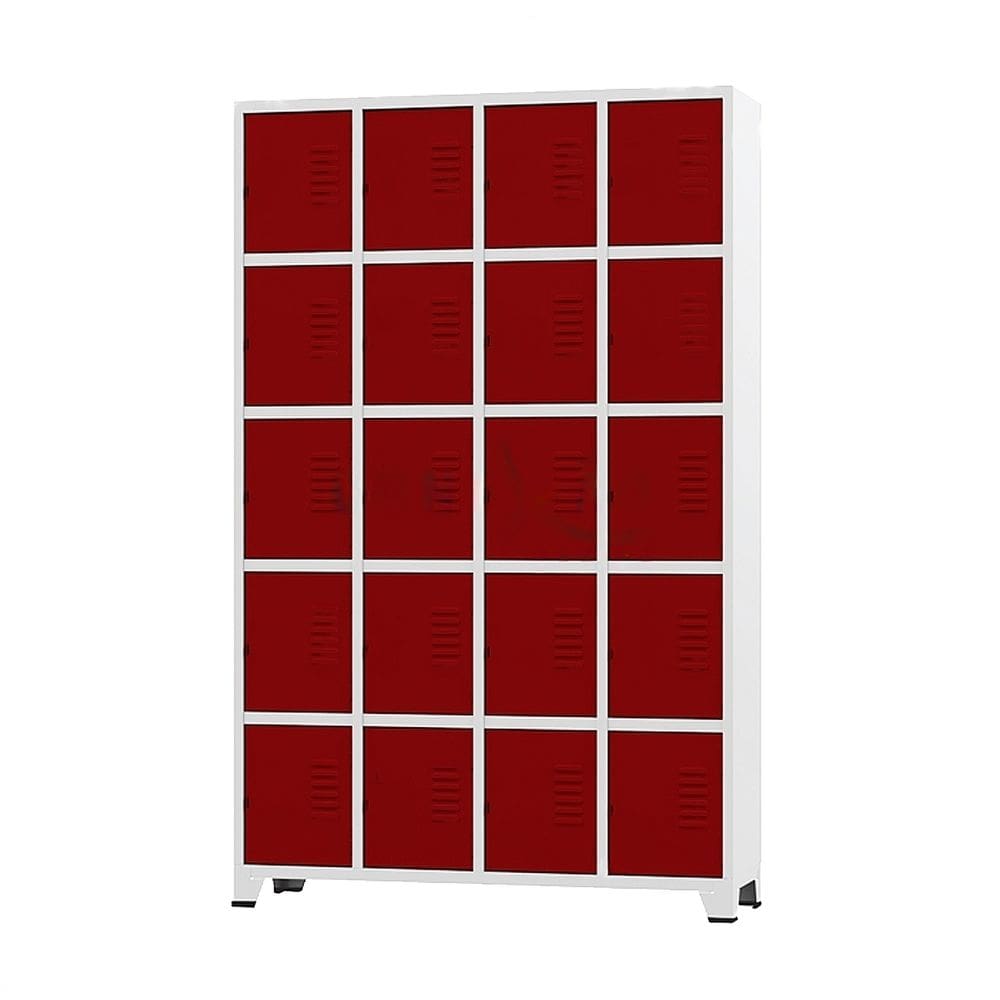 Armário Roupeiro De Aço Para Vestiário 20 Portas Locker Vermelho com Chave