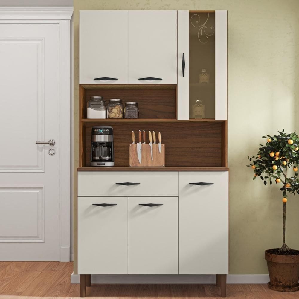 Armário De Cozinha Compacta 6 Portas 1 Gaveta Golden - Nogueira-off White