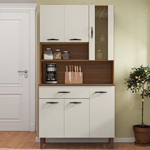 Armário De Cozinha Compacta 6 Portas 1 Gaveta Golden - Nogueira-off White