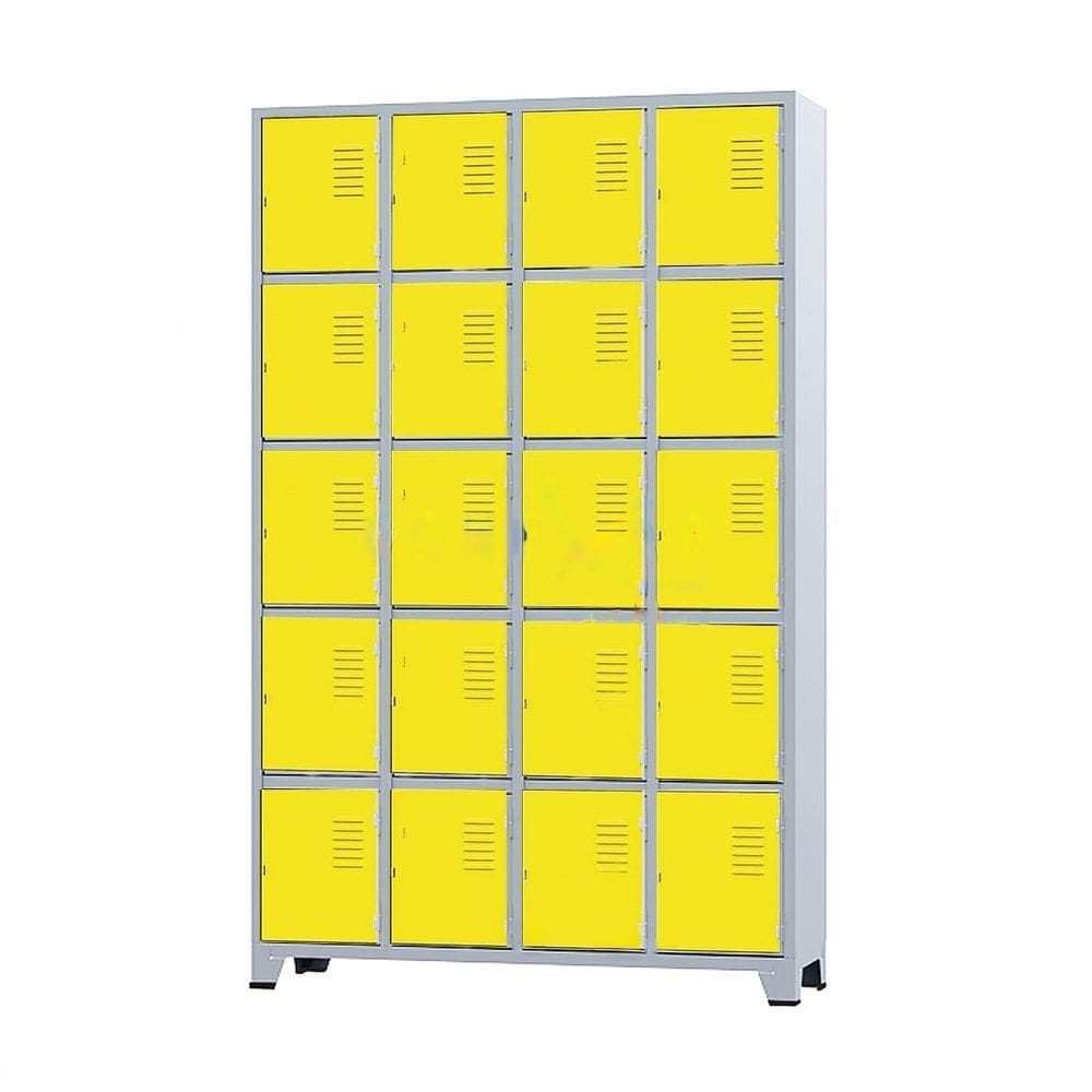 Armário Roupeiro De Aço Para Vestiário 20 Portas Locker Amarelo com Chave