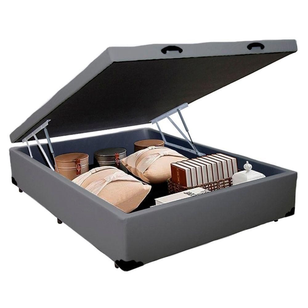 Cama Box Baú Casal Sintético Sereneprime Cinza 138x188x44