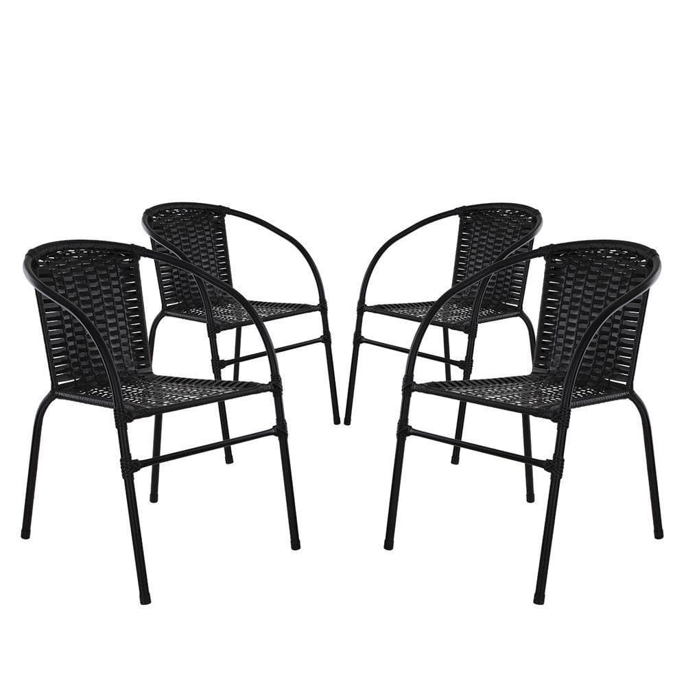 Conjunto 4 Cadeiras Happy Hour Varanda área Sacada Edícula Empilhável Jardim Artesanal Preta