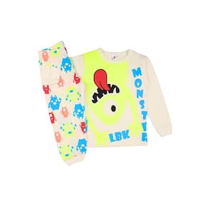 Pijama Bege com Estampa de Monstrinhos Algodão Outono Inverno