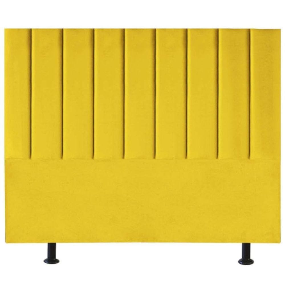 Cabeceira Estofada Cama Box King 195 Cm Mavie Suede Amarelo