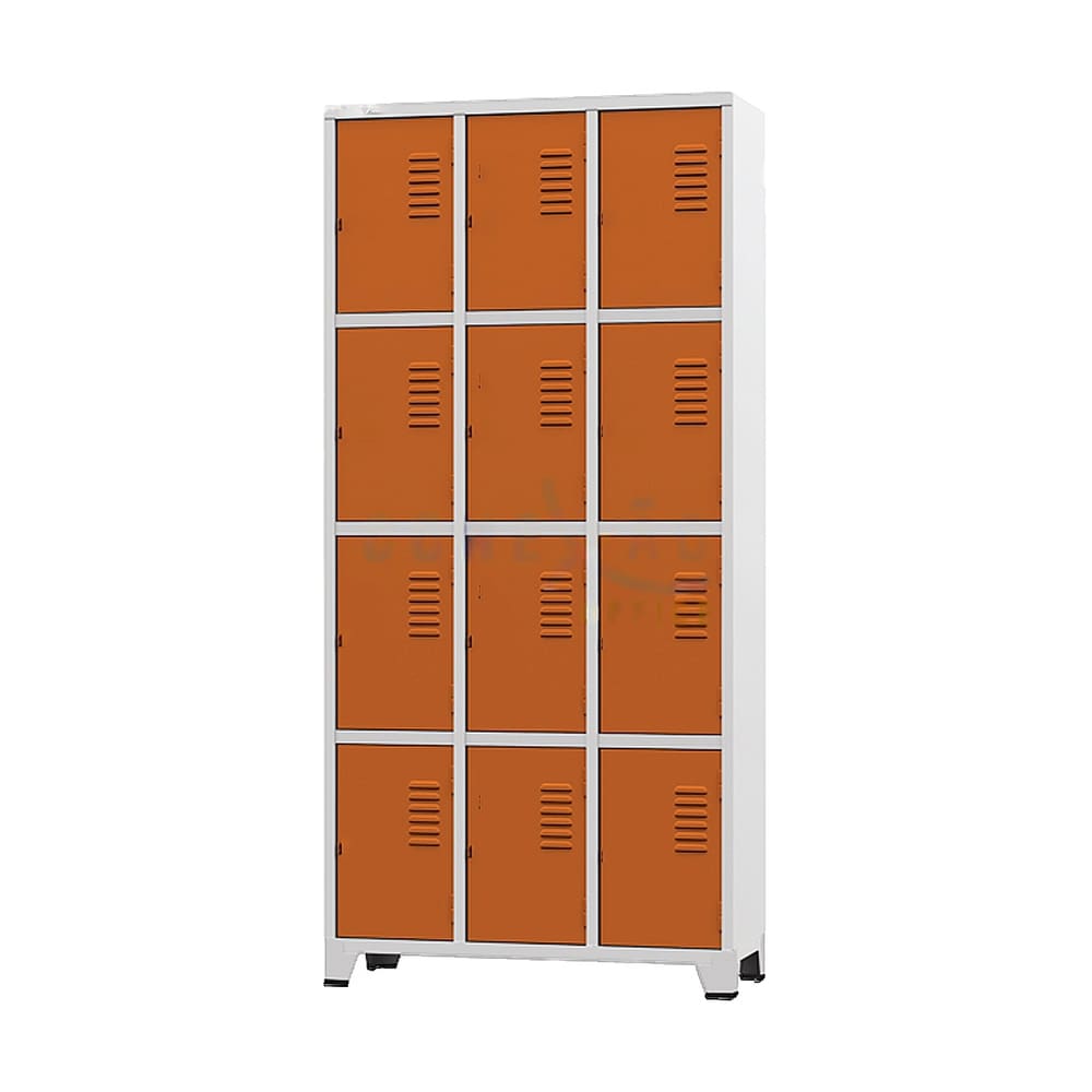 Armário Roupeiro De Aço Para Vestiário 12 Portas Locker Laranja com Chave
