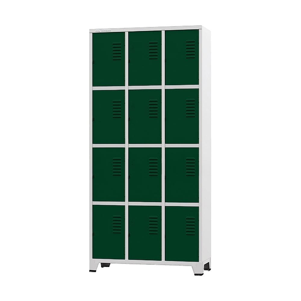 Armário Roupeiro De Aço Para Vestiário 12 Portas Locker Verde Escuro com Chave