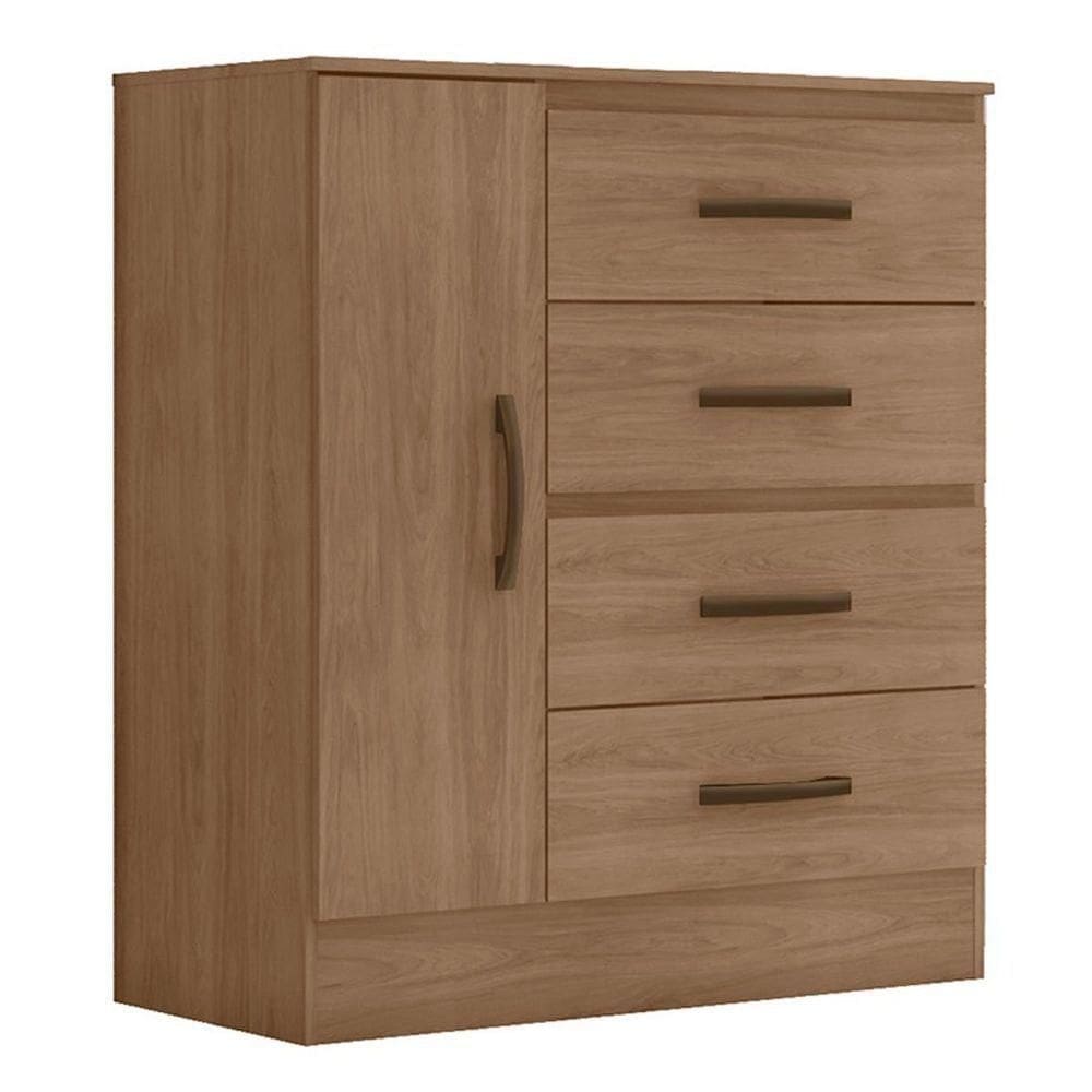 Cômoda Sapateira Para Quarto 1 Porta 4 Gavetas Lisa Carvalho Oak