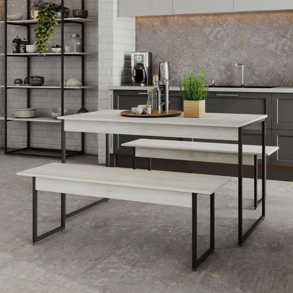 Mesa De Jantar Tub C-02 Bancos Snow - Est.preta Snow - Est.preta