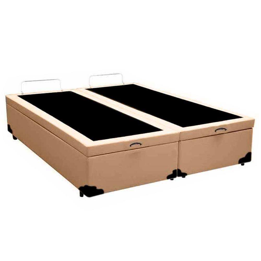 Cama Box Baú Casal Bipartido Sintético Sereneprime Bege 138x188x44