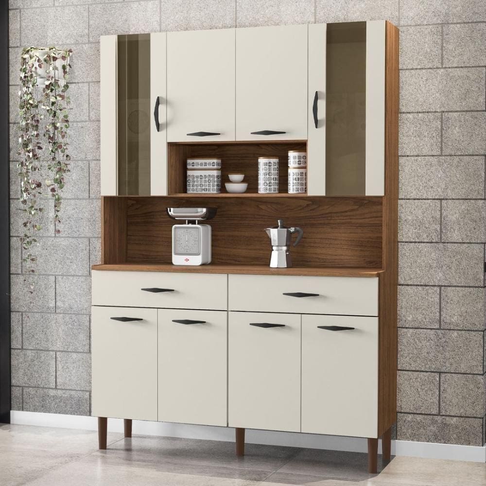 Armário De Cozinha Compacta 8 Portas 2 Gavetas Golden - Nogueira-off White Nogueira-off White