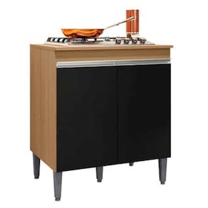 Balcão Para Cooktop Adriana 2 Portas Com Tampo Amêndoa-preto