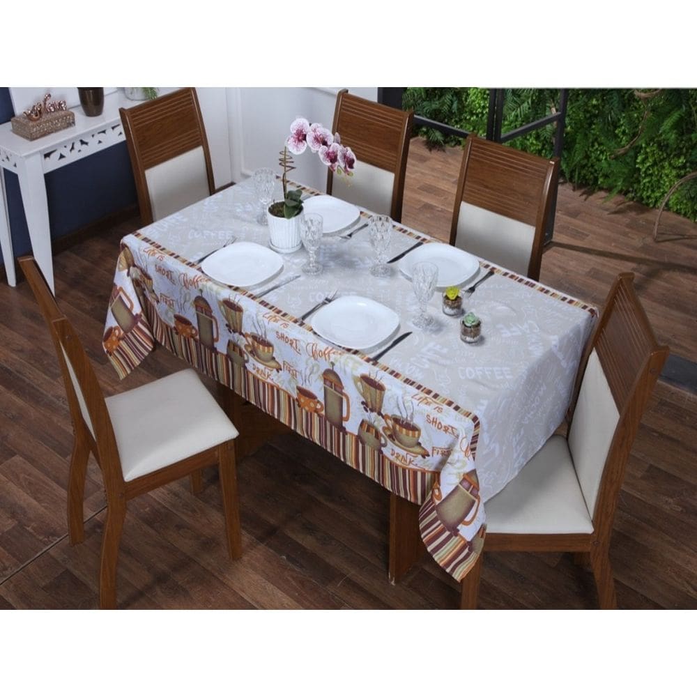 Toalha de Mesa 6 Cadeiras 2,20 x 1,40 Mesa Posta Cozinha Sala de Jantar Oxford Estampada