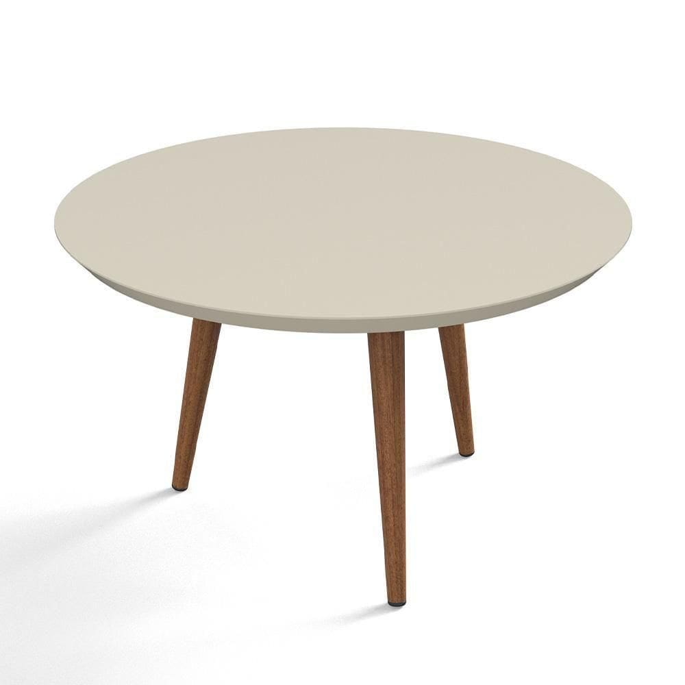 Mesa De Centro Para Sala Madeira Redonda Pés Palito Luna Patrimar Off White