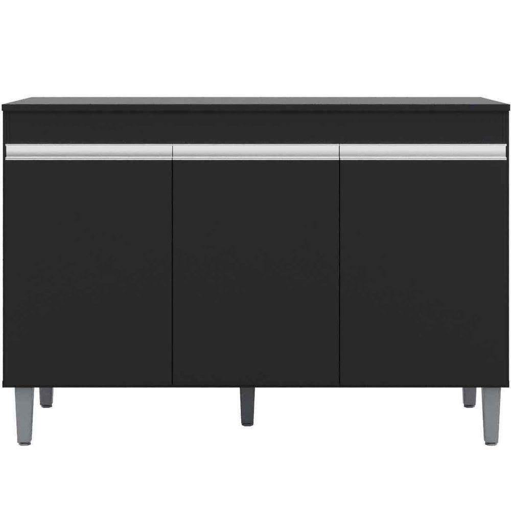 Balcão De Pia Para Cozinha 120 Cm Kadu 3 Portas Preto