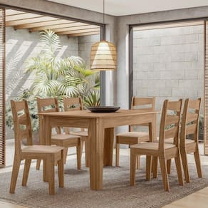 Conjunto Sala De Jantar Itália 1,35 Com 6 Cadeiras Cedro 51C