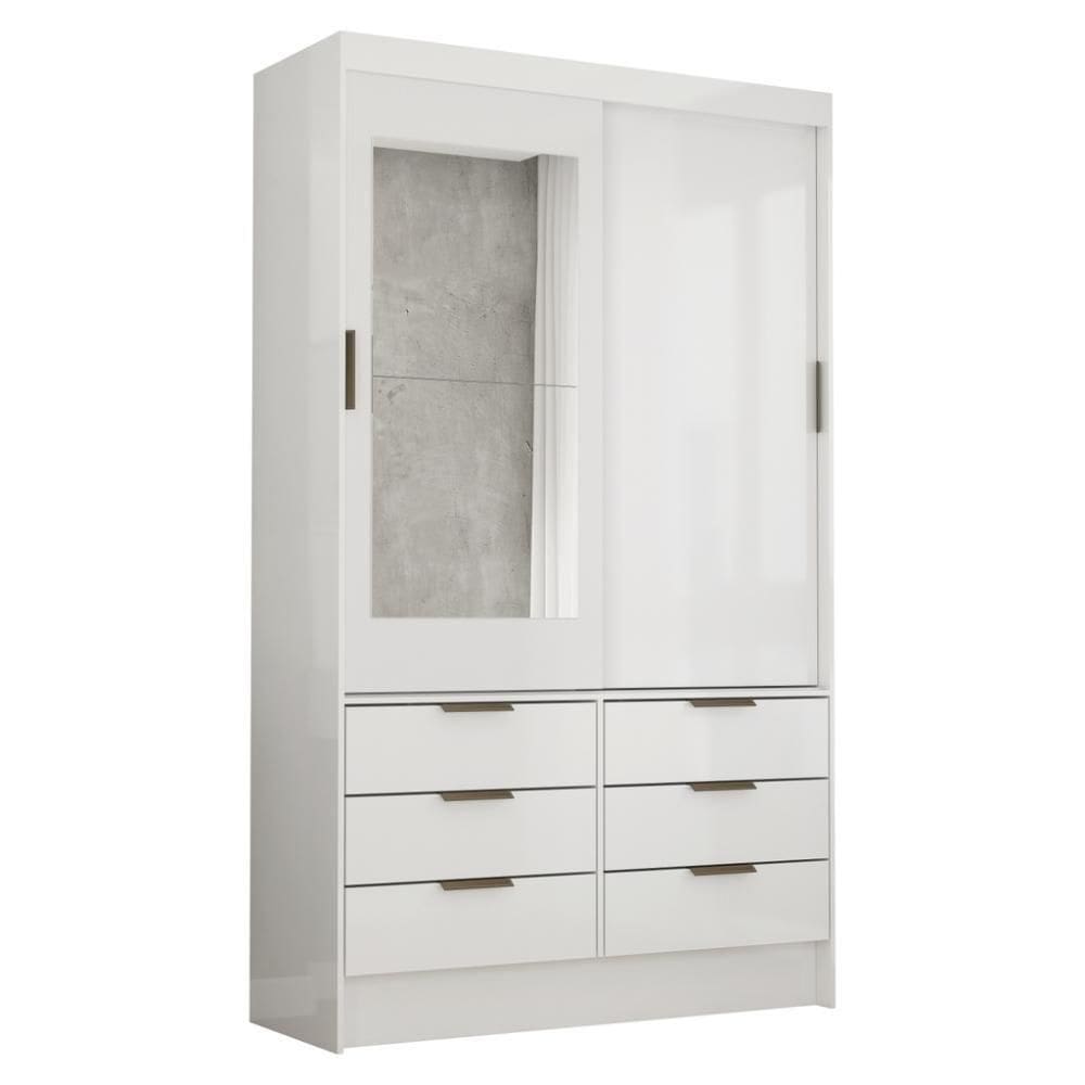 Guarda Roupa Roupeiro Sevilha 2 Portas De Correr 1 Espelho 6 Gavetas Carioca Branco