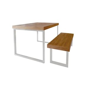 Conjunto Mesa Industrial Bernardo 1,80m Ferragem Branca Com Banco Industrial Bernardo Branco